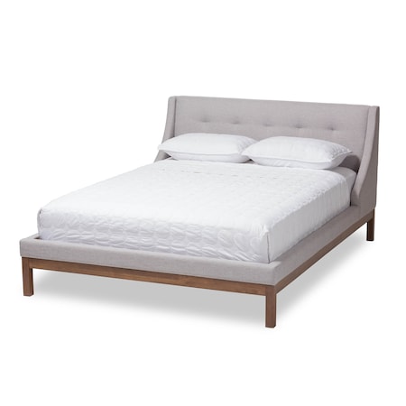 Baxton Studio Louvain Beige Upholstered Walnut-Finished Queen Sized Platform Bed 146-8156